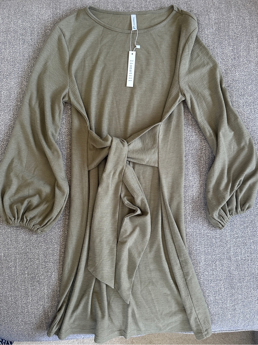 Long Sleeve Olive Tie-Waist Dress